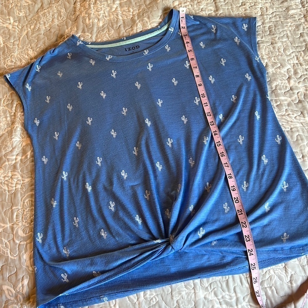 IZOD Cactus Print Tie Hem Comfy Short Sleeve Loose Size Large - Picture 7 of 11